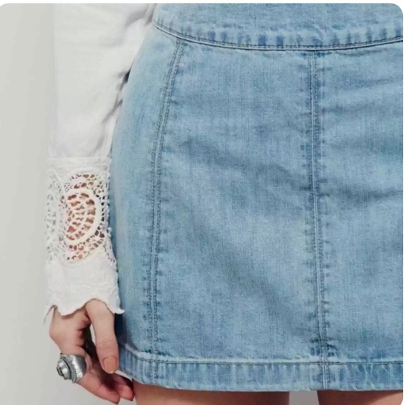 Free People Zip To It Beta Wash Denim Mini Skirt - Picture 3 of 13